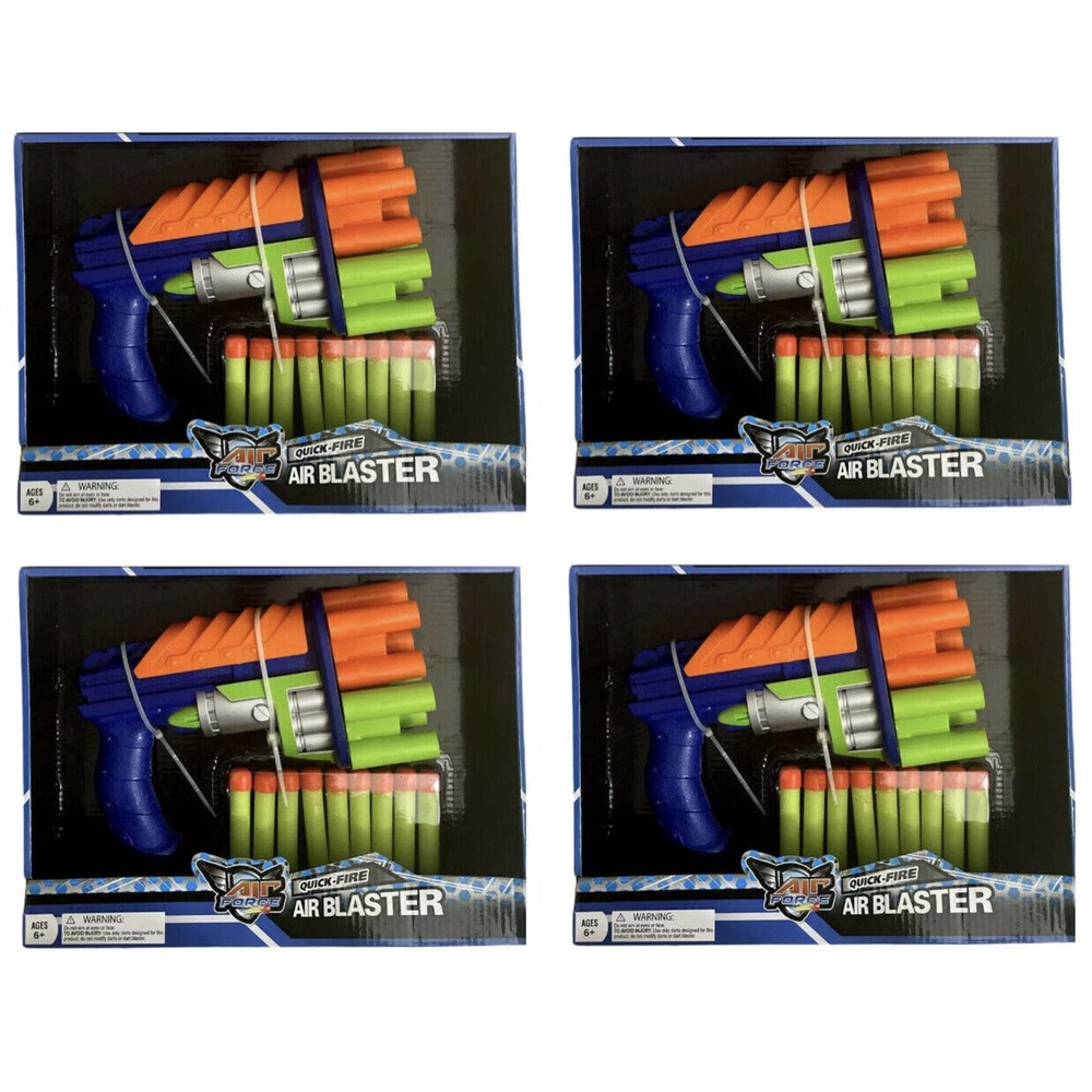 4 Pack Air Force Quick Fire Air Blaster Toy Soft Dart Gun with Darts Blue/Green